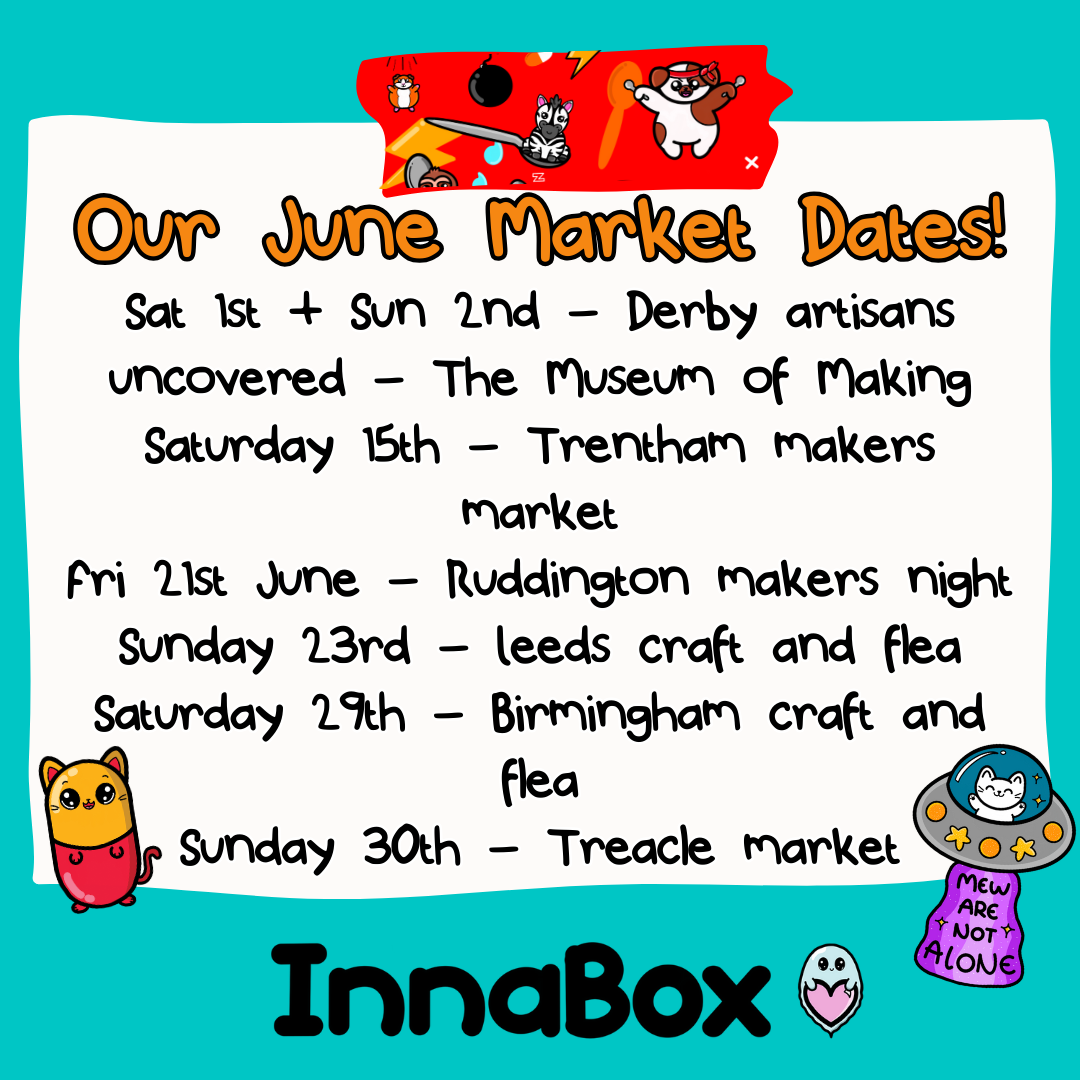 a graphic with Innabox June market dates written on it amongst Innabox hand drawn illustrations 